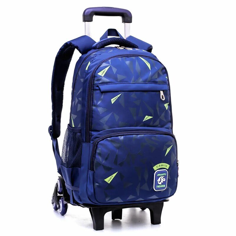 Mochila escolar para crianças, mochila removível à prova d'água com 2/6 rodas com escadas, carrinho escolar para livros, para meninos