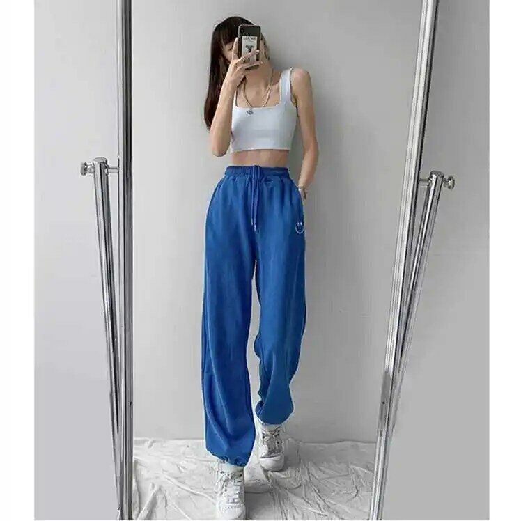Sports Pants Female 2021 Summer Thin Loose Tappered Slimming All-Matching Straight Drawstring Leisure Sweatpants Trendy Ins