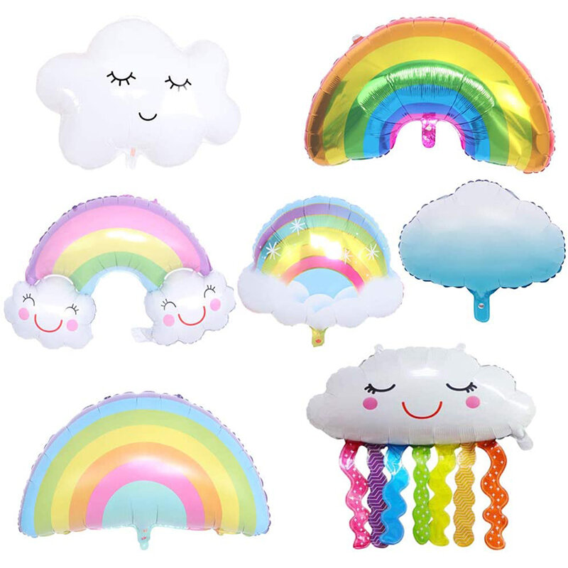 Globos de nubes Pastel de arcoíris de aluminio, suministros de fiesta, globos de feliz cumpleaños, Bandera de arco iris, nubes, baby shower, gran tamaño, 30 pulgadas