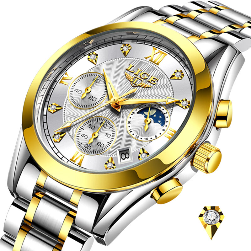 2020 lige nova moda feminina relógios senhoras marca de luxo calendário aço inoxidável esporte quartzo relógio feminino à prova dwaterproof água + caixa