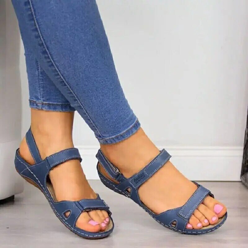 2020 novas sandálias femininas de couro das senhoras sapatos verão toe tornozelo sandálias ocas sandálias planas leopardo impressão sandalias verão sapatos