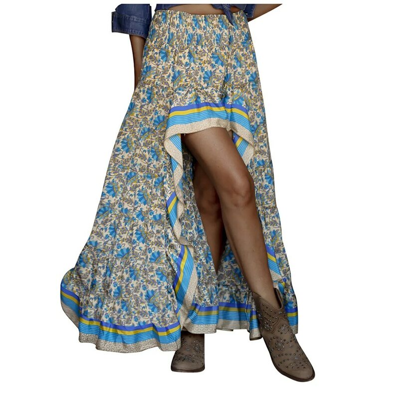 Faldas de estilo bohemio para mujer, Faldas largas con estampado Floral, para vacaciones y playa, novedad de 2021