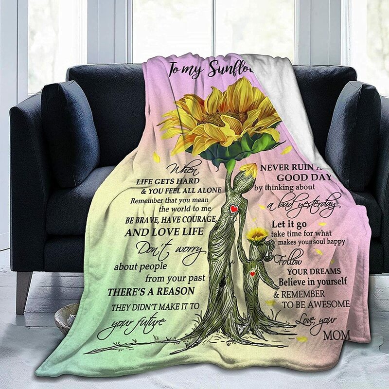 Selimut Huruf Cinta untuk Hadiah Putri Bunga Matahari dari Ibu Yang Sangat Lembut dan Hangat untuk Kursi Sofa Tempat Tidur Bantal Yang Dipersonalisasi