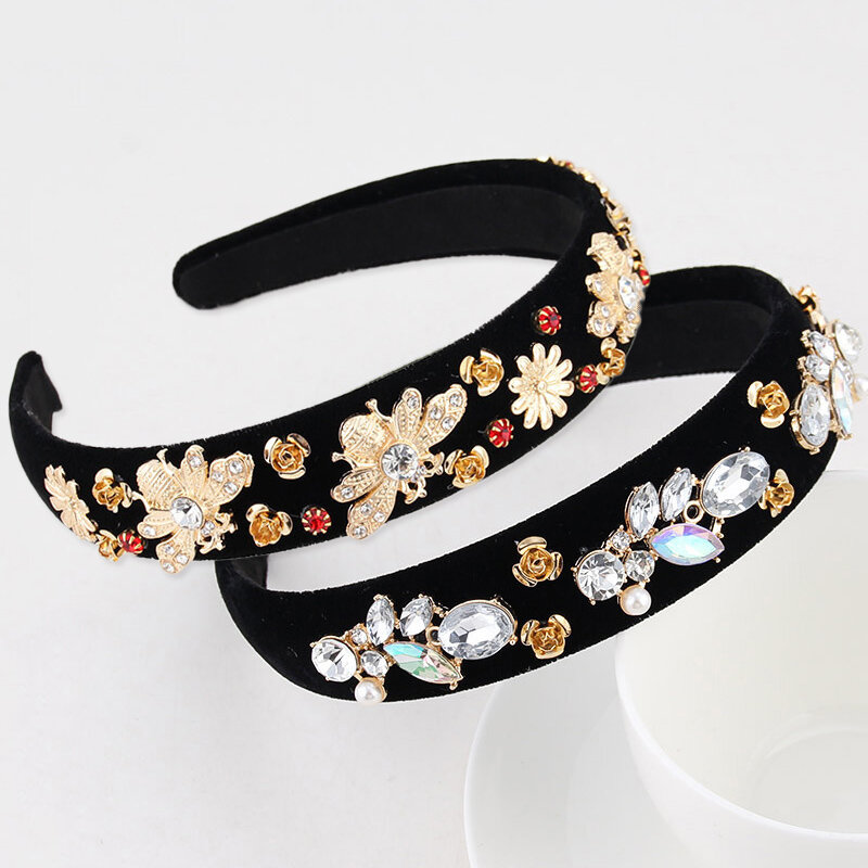 Women Pearl Girls Vintage Headwear Rhinestones Luxury Shinny Headband Elegant Fashion Wedding Flower Glitter Ladies jewelry