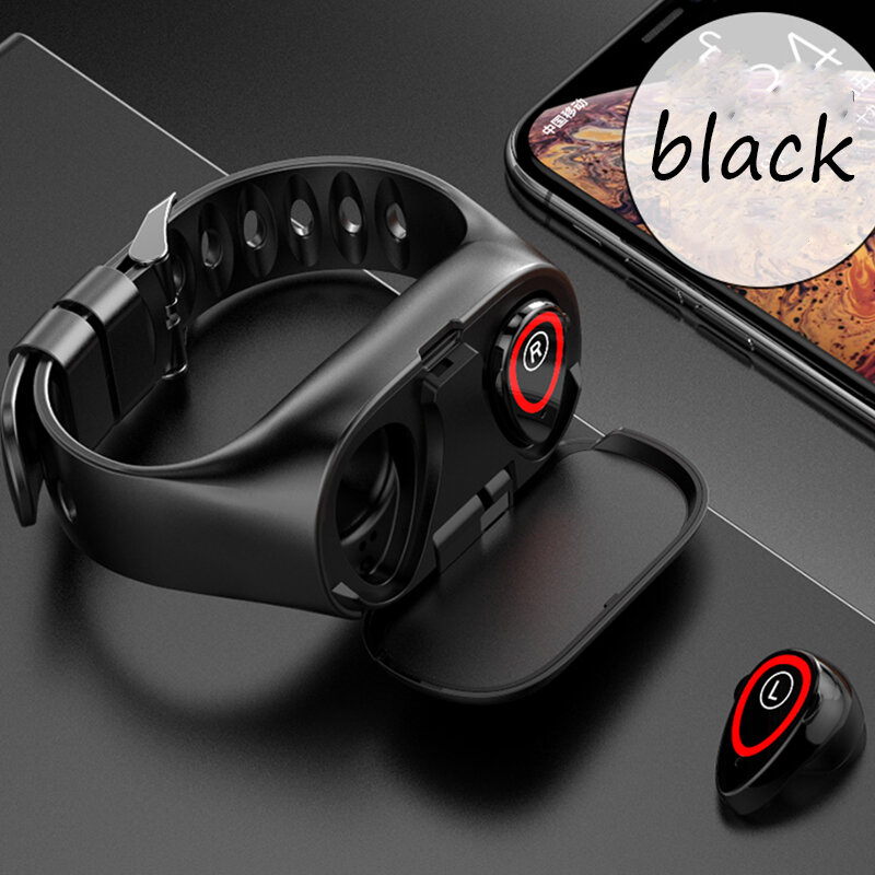 SELFLY – montre connectée M1, avec écouteurs sans fil, Bluetooth, mains libres, écouteurs, moniteur d'activité physique, Bracelet de Couple