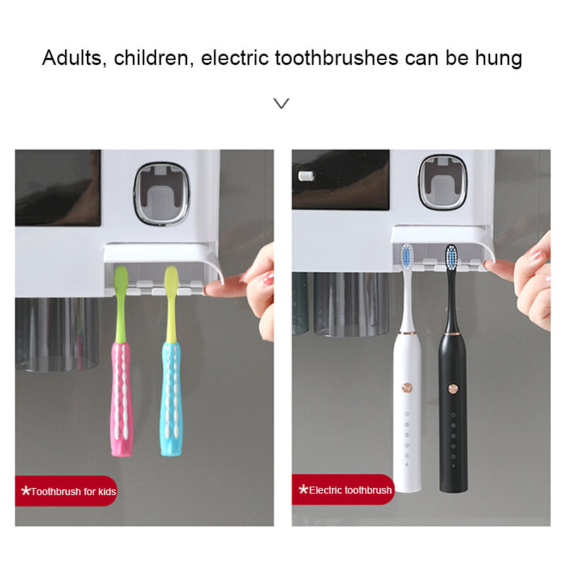 UNTIOR 2021ใหม่อุปกรณ์ห้องน้ำแปรงสีฟันผู้ถือถ้วยอัตโนมัติยาสีฟัน Squeezer ห้องน้ำ Organizer Rack
