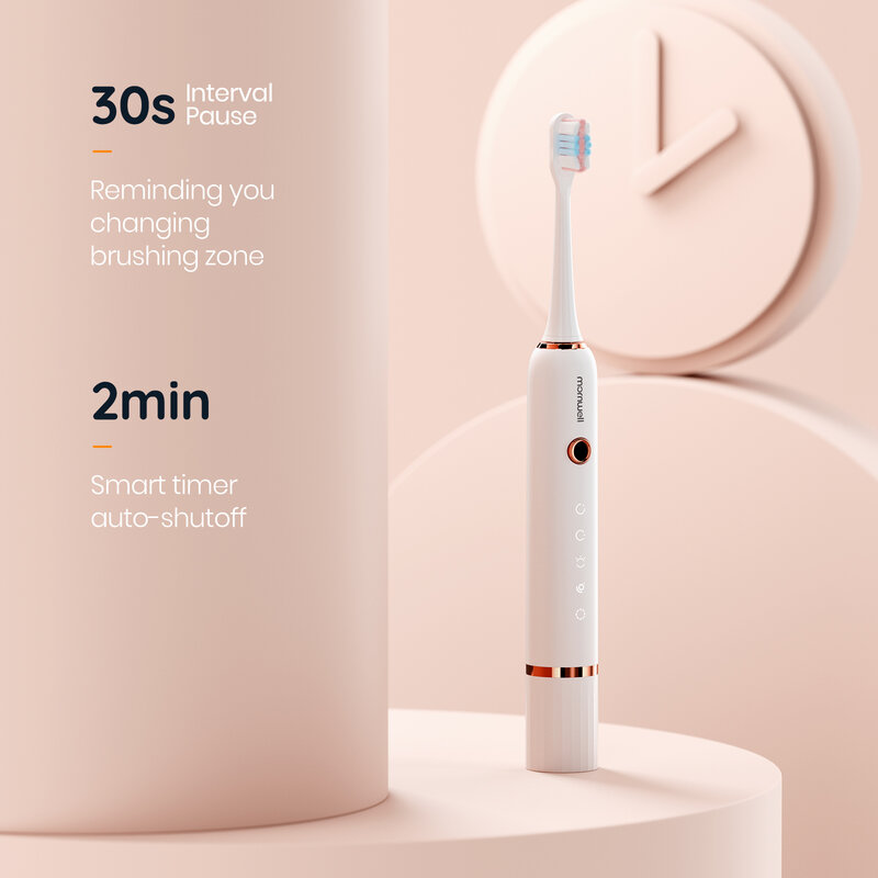 Mornwell-cepillo de dientes eléctrico sónico T33 para adulto, con temporizador, 5 modos, Cargador USB, recargable, cabezales de repuesto