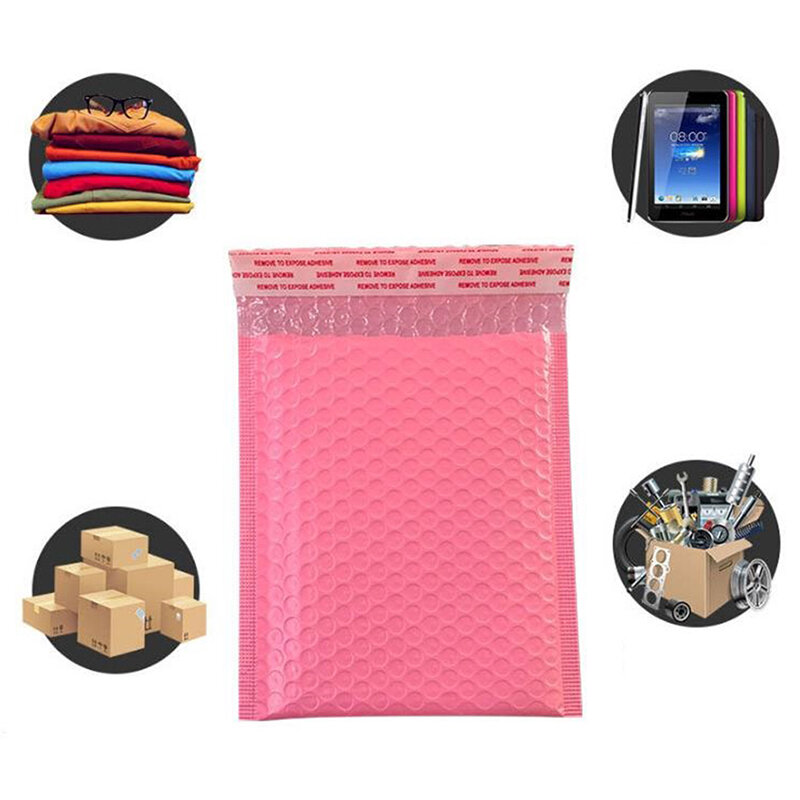 Envelope com plástico bolha para transporte, bolsa para presente com 10 cores rosa