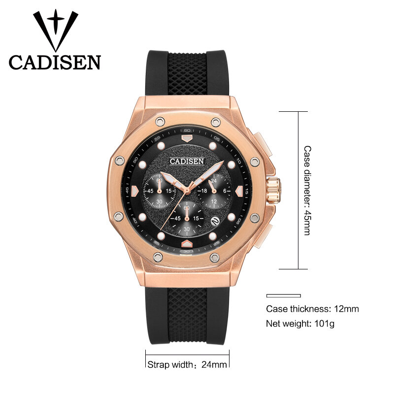CADISEN Watch Men Sport Chronograph Silicone Strap Quartz Army Military Watches Clock Men Brand Luxury Male Relogio Masculino