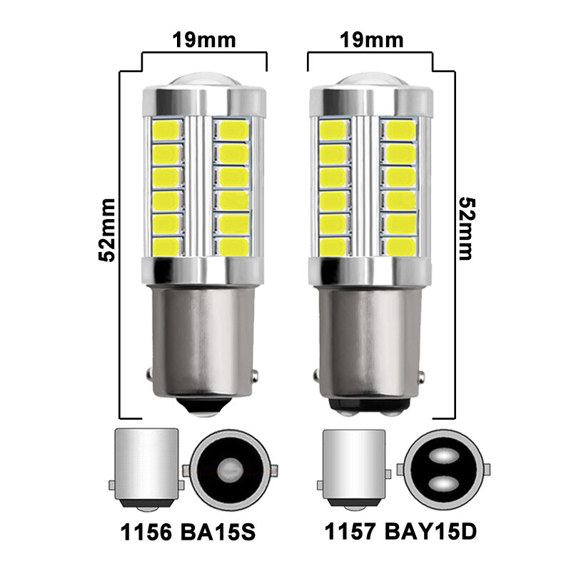 Luz LED de señalización para coche, Bombilla de estacionamiento inverso, freno trasero, rojo, blanco, amarillo, 1156, 33SMD, P21W Ba15s 1157, Bay15d 5730, 12V, 2 uds.