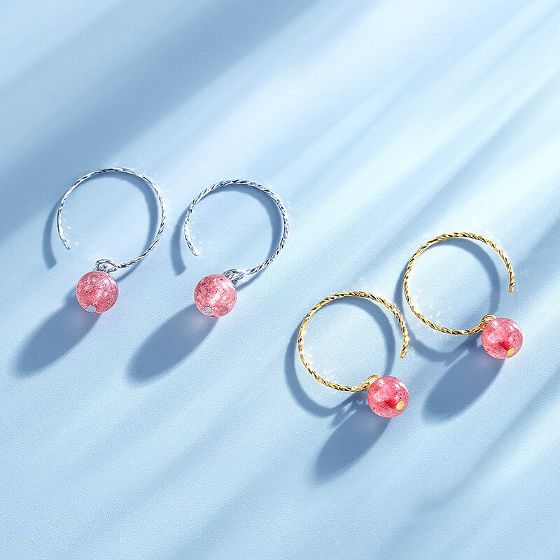Pendientes de plata esterlina 925 para mujer, aretes de cuarzo con forma de fresa, gotas pequeñas de cristal rosa, Súper Hada exquisitos, usables