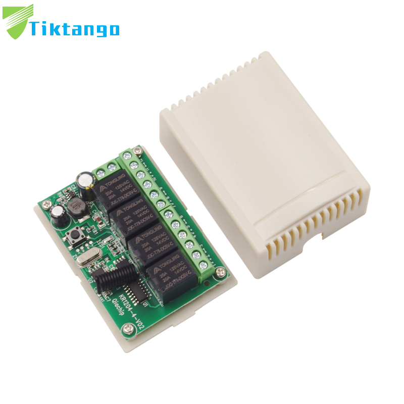 Tiktango-Módulo de relé receptor, interruptor de Control remoto inalámbrico, 433,92 Mhz, CC 6V, 12V, 24V, 10A, 4 canales, EV1527, para Motor de CC DIY