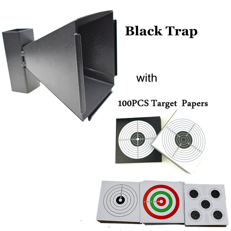 Tactical 14x14cm Steel Shooting Target with 100 PCS Shooting Paper Pellet Trap for BB/Training/Rifle/Gun Paintball Accessories