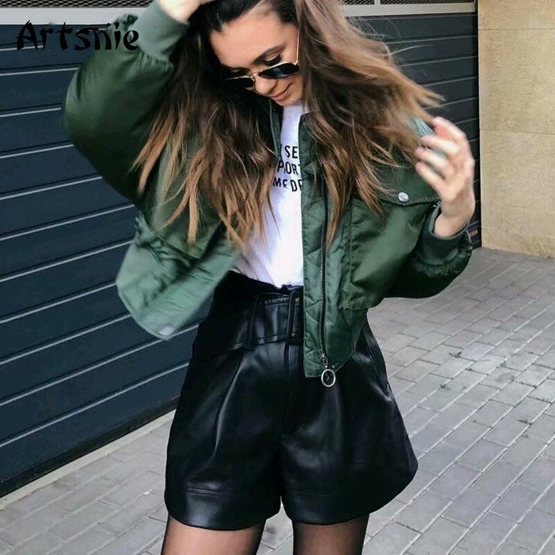 Artsnie autunno 2020 Bomber donna verde militare tasche con cerniera calde cappotto invernale giacca femminile parka Femme Chaqueta Mujer