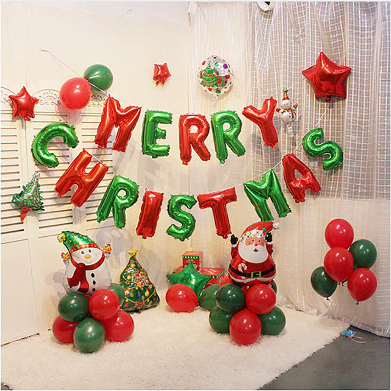 Christmas Cane Santa Claus Foil Balloon 16inch Merry Christmas Foil Letter Red Green Latex Ball Indoor Navidad Xmas Party Decras