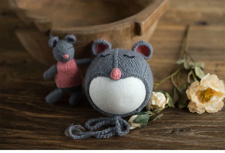 Newborn Photography Props Baby Hat Photo Studio Photo Props Baby Photo Knitted Rat Mouse  Doll Photo Accessories