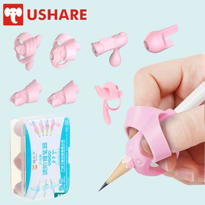 Ushare 4 قطعة/صندوق الوردي القلم قبضة المهنية طالب الكتابة القرطاسية مختلفة المرحلة المساعدة قلم رصاص أدوات حامل قلم الاصبع