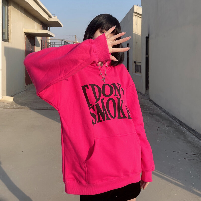 Moda idonttsmoke impressão hoodies mulheres com capuz pullovers oversize harajuku básico hoodies feminino solto streetwear camisolas