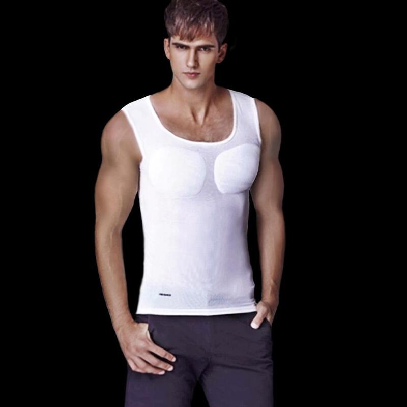 Mężczyźni fałszywe mięśni klatki piersiowej bielizna wyściełana koszula wzmacniające męskie postawy ciała Shaper niewidoczne zwiększone biustonosz Shapewear