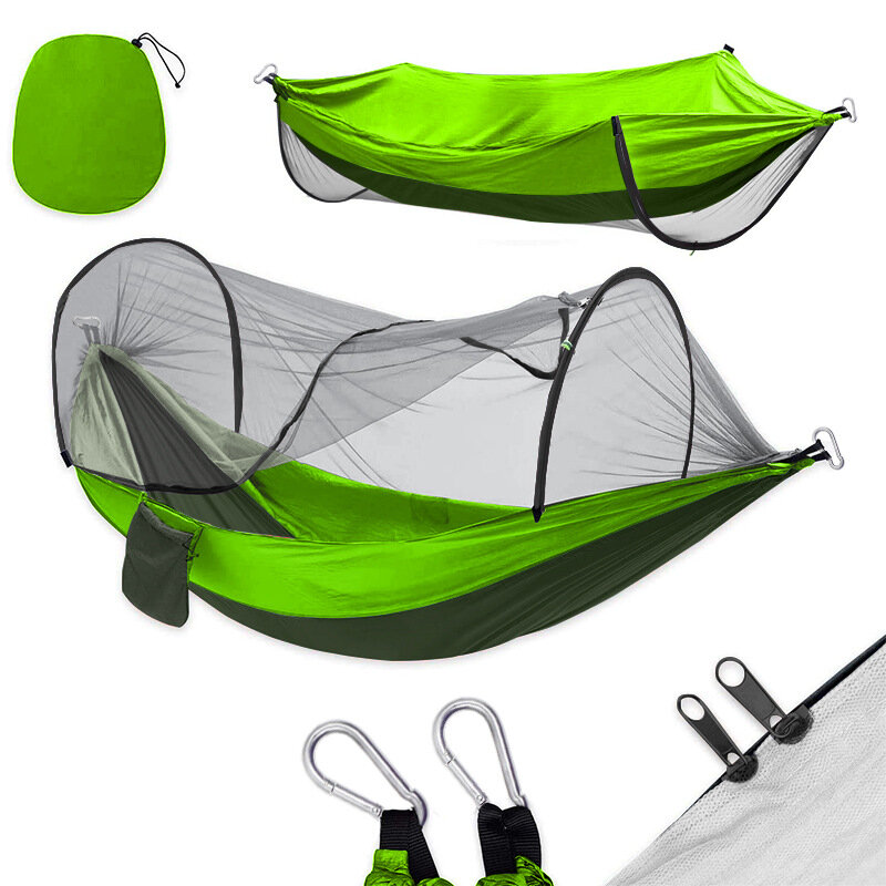 Hamaca de Camping grande con mosquitera para 2 personas, paracaídas, ligero, colgante, correas de árbol, columpio, envío directo