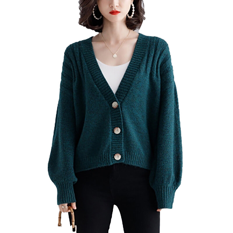Chaqueta de punto con una sola botonadura para mujer, suéter tejido, Top corto holgado de estilo perezoso, moda Primavera 2021