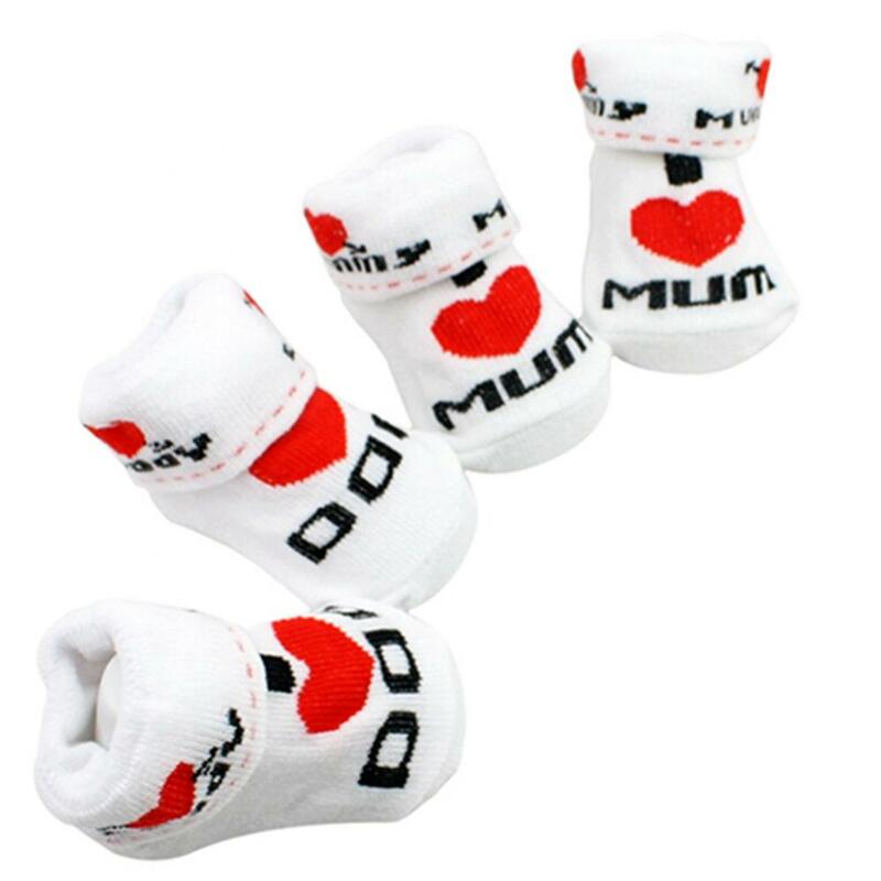 Jolies chaussettes en coton blanc I Love pour bébé de 0 à 6 mois, accessoires pour maman/papa, nouveau-né, garçon et fille