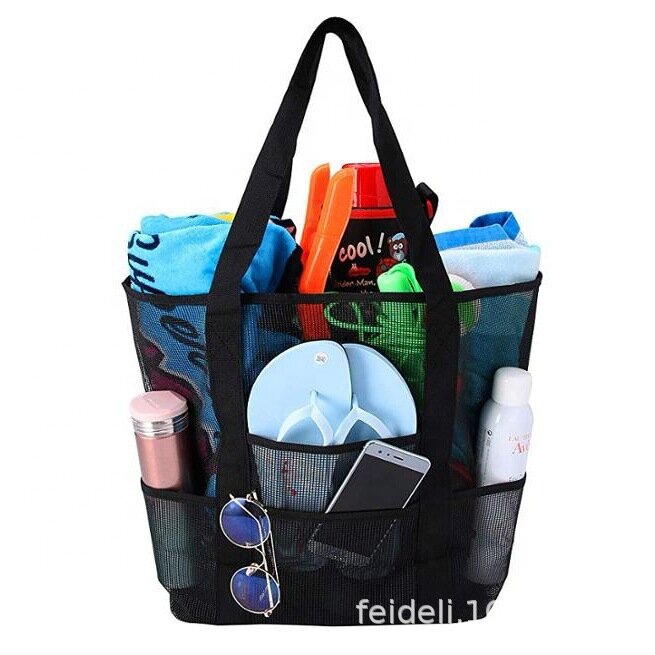 حقيبة السفر حمل كيس التخزين حقيبة يد سعة كبيرة شبكة حقيبة تنفس متعددة جيوب شبكة حقيبة التخزين لشاطئ نزهة