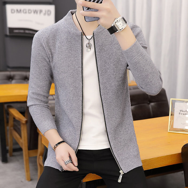 Mężczyźni 2021 moda jesień O-neck ciepły sweter płaszcze męskie sweter w jednolitym kolorze płaszcze męskie Slim Zipper dzianinowe kurtki O151