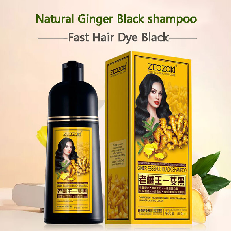 ZtaZaki Natural Ginger Black Permanent Hair Color Shampoo 5 Minutes Fast Black Hair Dye Shampoo For Covering Grey White Hair