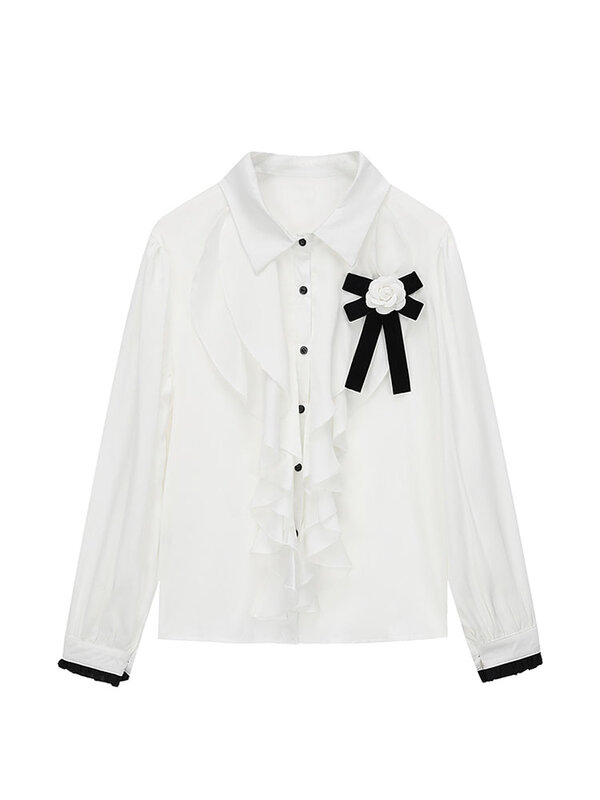 Blusa holgada de manga larga con cuello vuelto para mujer, camisa informal de oficina, Estilo Vintage, moda coreana, Primavera, 2022