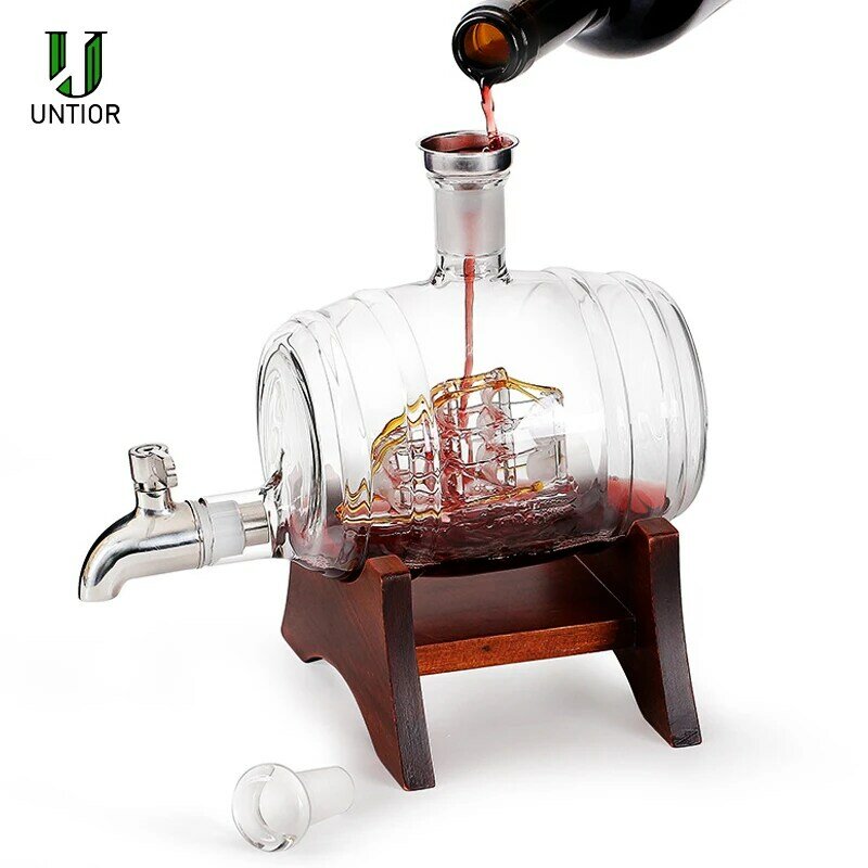 UNTIOR New Wine Decanter Set 1000ML Household Red White Wine  Scotch Bourbon Whiskey Liqour Pourer Home Bar Vodka Beer Barrel
