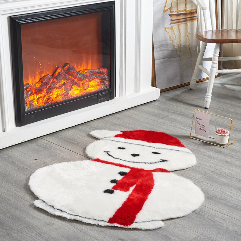 3D Christmas Decorative Carpet Rug Christmas Tree Snowman Santa Claus Shape Cartoon Plush Fluffy Carpet For Living Room Bedroom