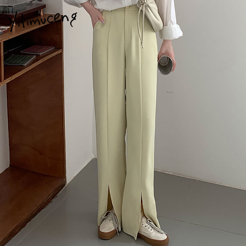 Yitimuceng-traje de verano para mujer, pantalones de pierna ancha rectos, de cintura alta, informales, Negro, Rosa, moda urbana, 2021