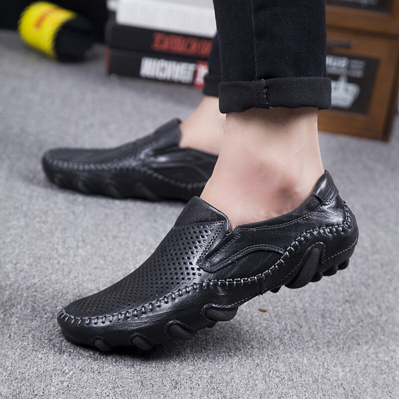 Sepatu Kasual Pria Baru Musim Panas 2021 Sepatu Pantofel Kulit Asli Merek Mewah Sepatu Pria Fashion Sepatu Berkendara Selip Ukuran Besar
