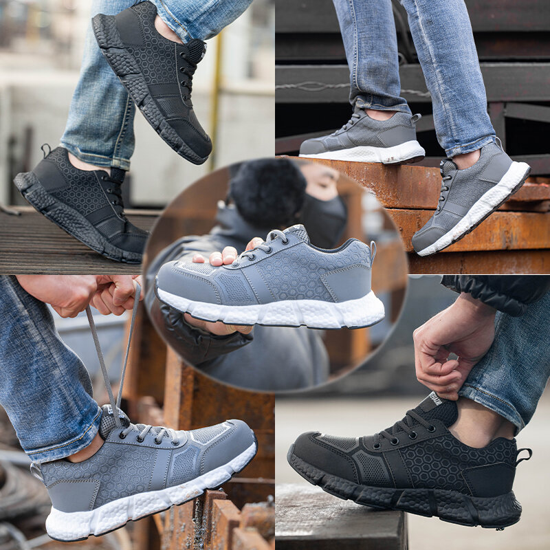 Sepatu Kerja Pria Ringan Sneakers Ujung Besi Sepatu Bot Keselamatan Sepatu Anti Benturan Antitusukan Sepatu Pelindung Pria Tidak Bisa Dihancurkan