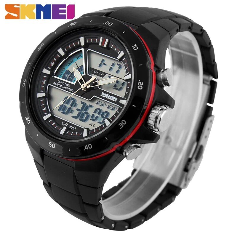 SKMEI sport zegarki mężczyźni cyfrowy podwójny czas wyświetlacz Chronograph wodoodporny Alarm kalendarz tylne światło kwarcowy zegarek 1016
