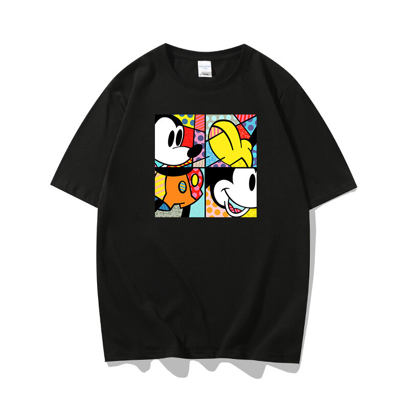ミッキーマウスの絵が描かれた韓国のディズニーtシャツ,原宿のtシャツ,シックなカップル,ユニセックスの女性のための半袖カジュアルトップ
