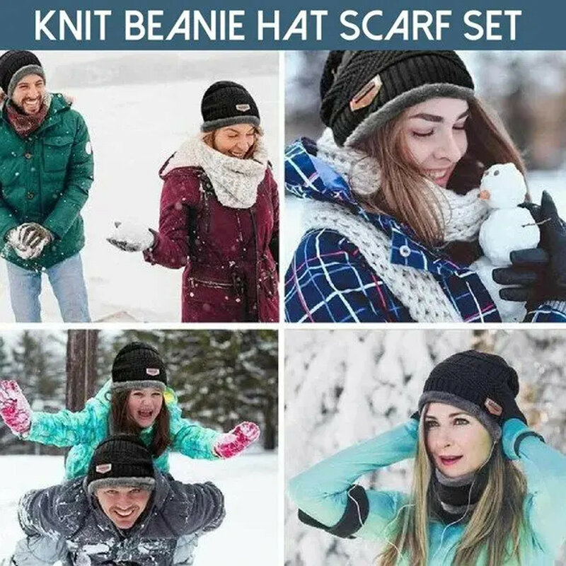 Adult Winter Thermal Plush Knitting Hat Scarf Woolen Cap Cycling Windproof Cap Women Men Two-piece Suit czapka i szalik damski