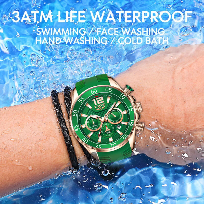موضة جديدة ساعة رجالي الرياضة كرونوغراف مقاوم للماء ساعة للرجال العلامة التجارية الفاخرة LIGE الكوارتز ساعة اليد Relogio Masculino