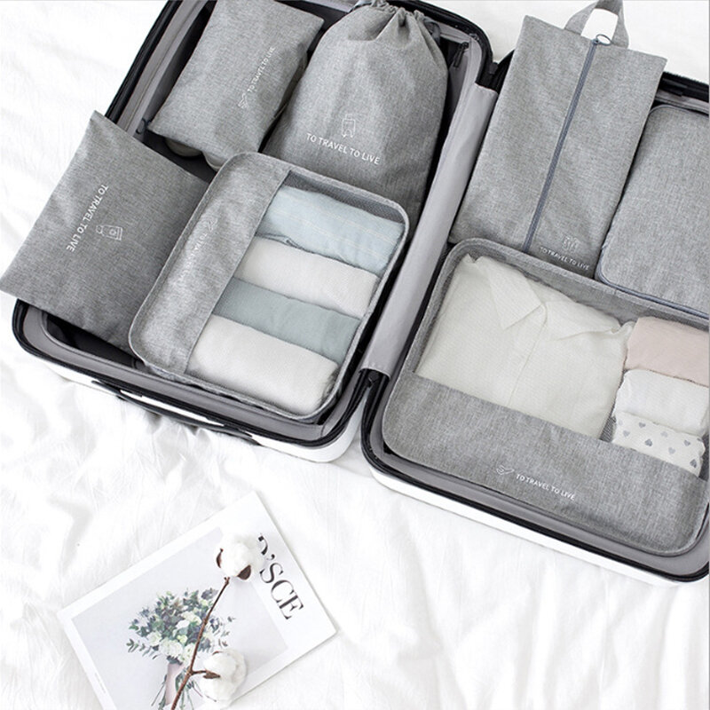 7 pièces/ensemble sacs de rangement de vêtements, organisateur de bagages de voyage, sacs de rangement de vêtements, trousse de toilette cosmétique de haute qualité, emballage de valises, accessoires de voyage