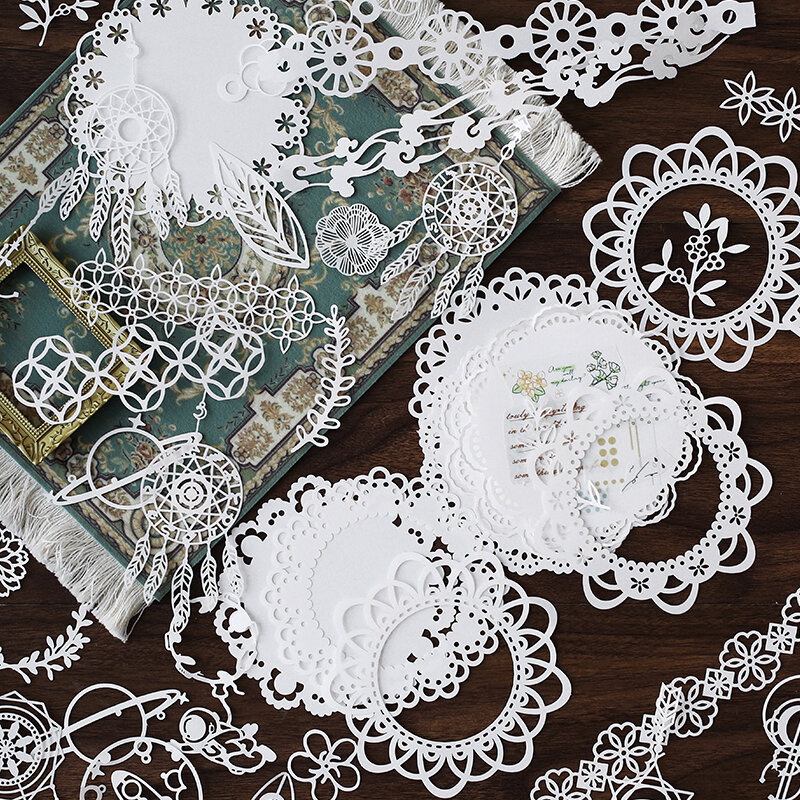 InLoveArts 10PCS Hollow Out Lace Paper Butterfly Flower-Window Lace Retro Decorative Sticker DIY Scrapbooking Label Diary Album