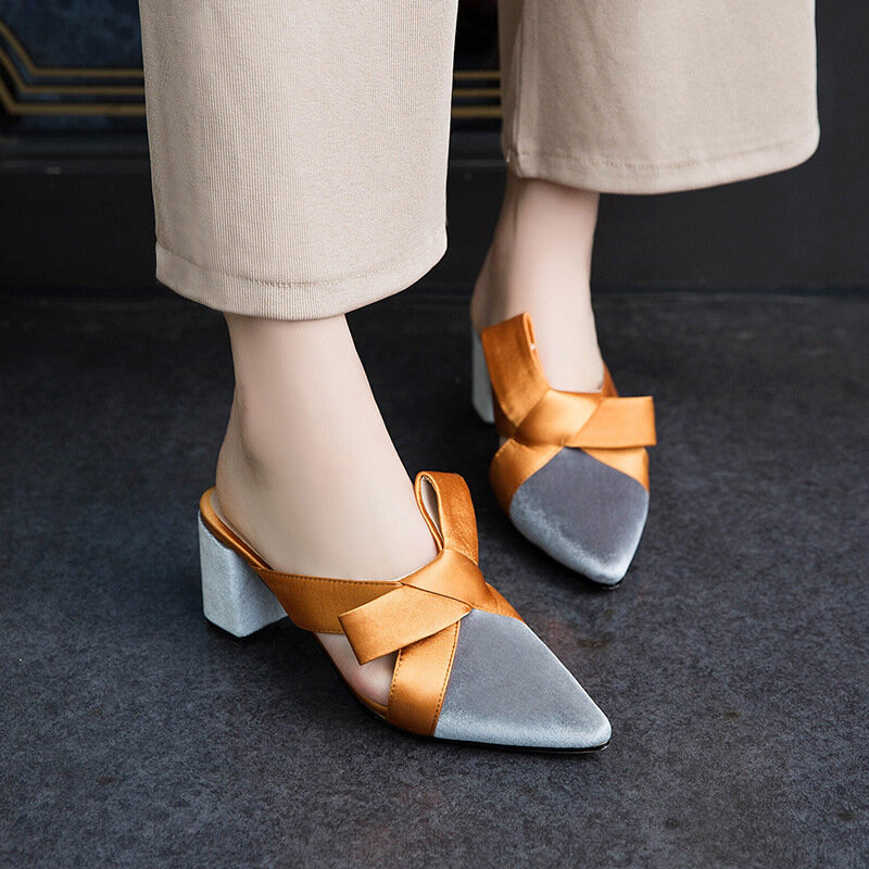 حذاء نسائي بكعب عالٍ بربطة عنق ، حذاء أنيق بمقدمة مدببة ، فستان سهرة ، مجموعة صيف 2020 الجديدة