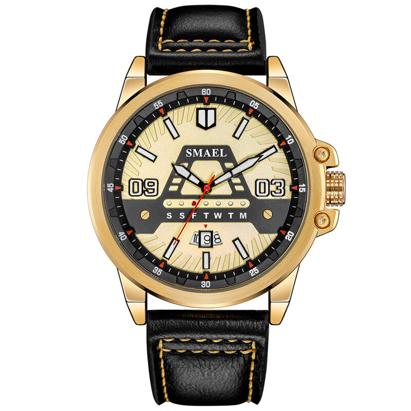Smael marca de luxo relógios masculinos pulseira de couro à prova dwaterproof água masculino casual esporte relógio quartzo wirstwatches homem relojes