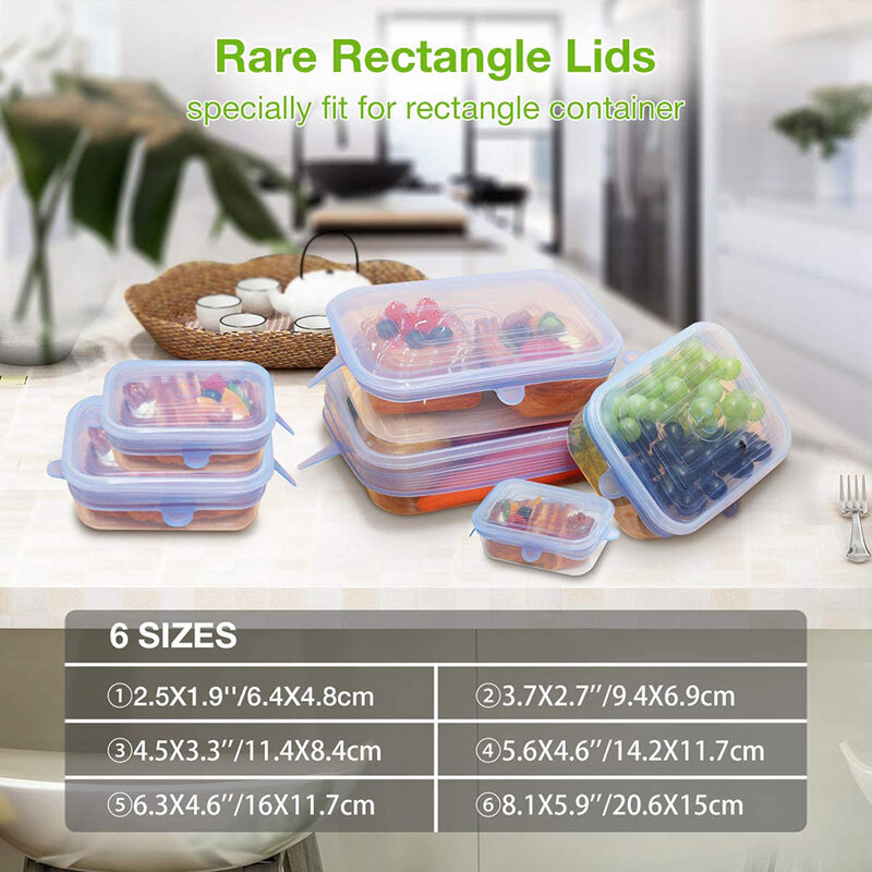 Silicone 6-piece tampa flexível alimentos frescos microondas e geladeira tampa de vedação de estiramento pode ser reutilizado