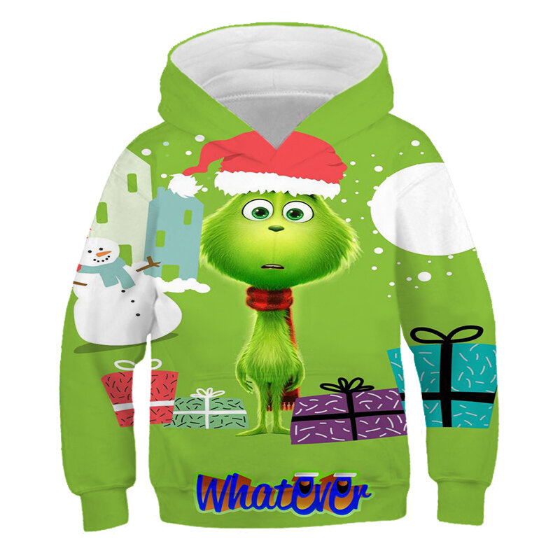 Grinch-sudaderas con capucha para bebé, ropa con estampado 3D para niños de 4 a 14 años, ropa de invierno