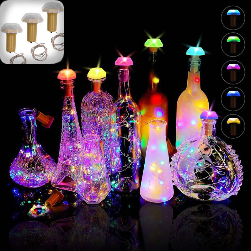 Bouteilles de vin à lumière LED colorées, 3/1 pièces, éclairage de vacances, lampes féeriques solaires imperméables, décorations de mariage et de noël