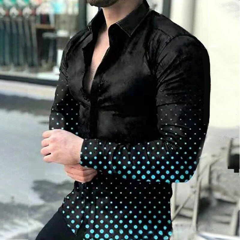 Camicia a maniche lunghe autunnale da uomo dorata di lusso camicia con stampa maschile colletto rovesciato abbottonatura camicetta Casual top taglie forti