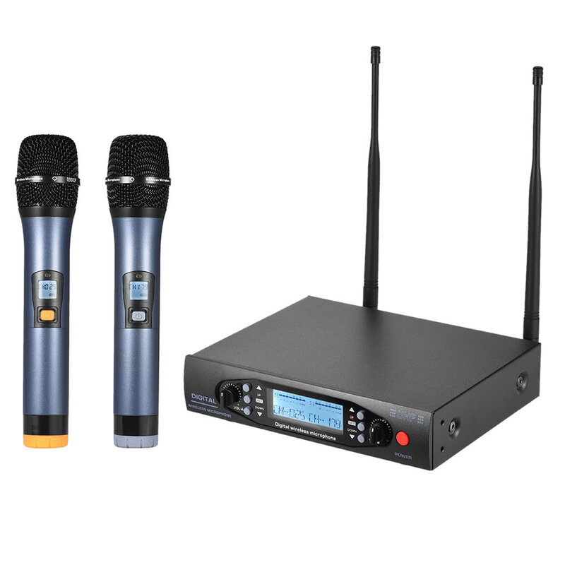 UHF dual-channel wireless microphone microphone system with 2 adjustable frequency handheld microphones 6.35mm audio cable with