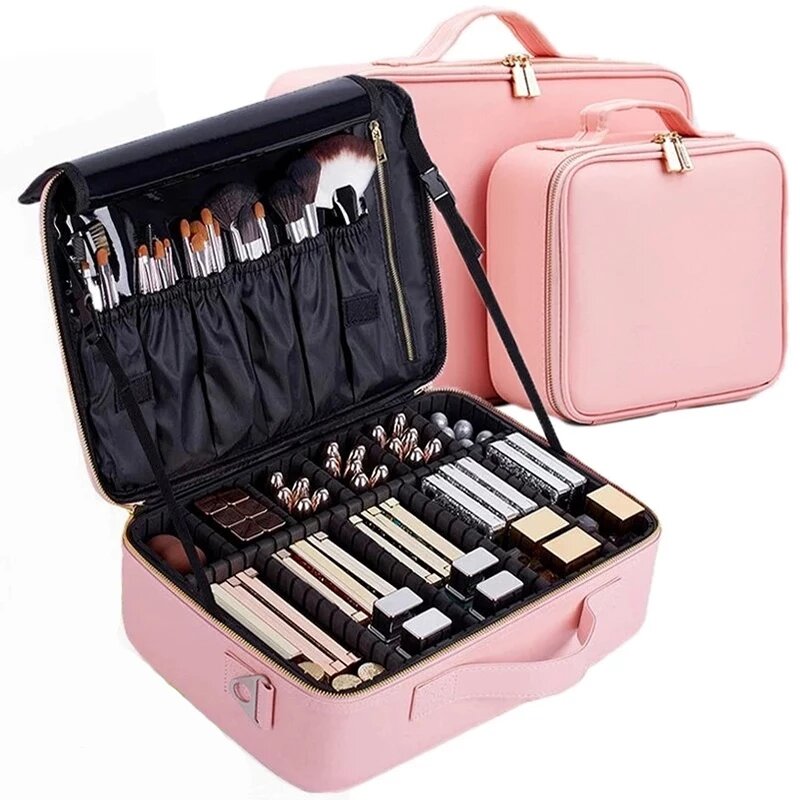 Bolsa de maquillaje de PU para mujer, organizador de herramientas, estuche de maquillaje profesional, bolsa de cosméticos de belleza de viaje, caja de almacenamiento de maquillaje de uñas