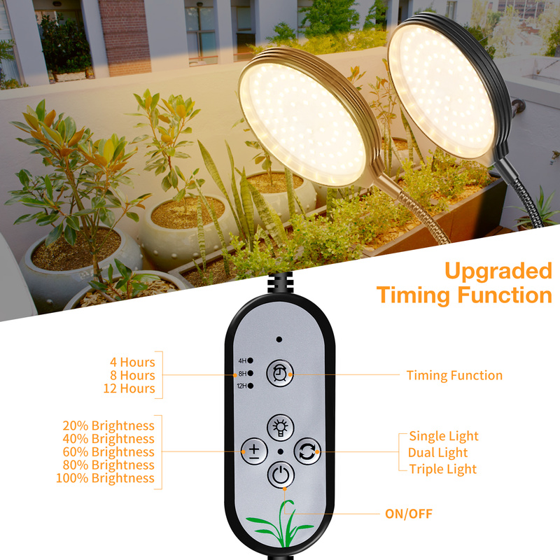 Luz Led para plantas a prueba de agua, luz de plantación regulable por USB, 1/2/3/4 cabezales, luz de crecimiento de plantas de espectro completo
